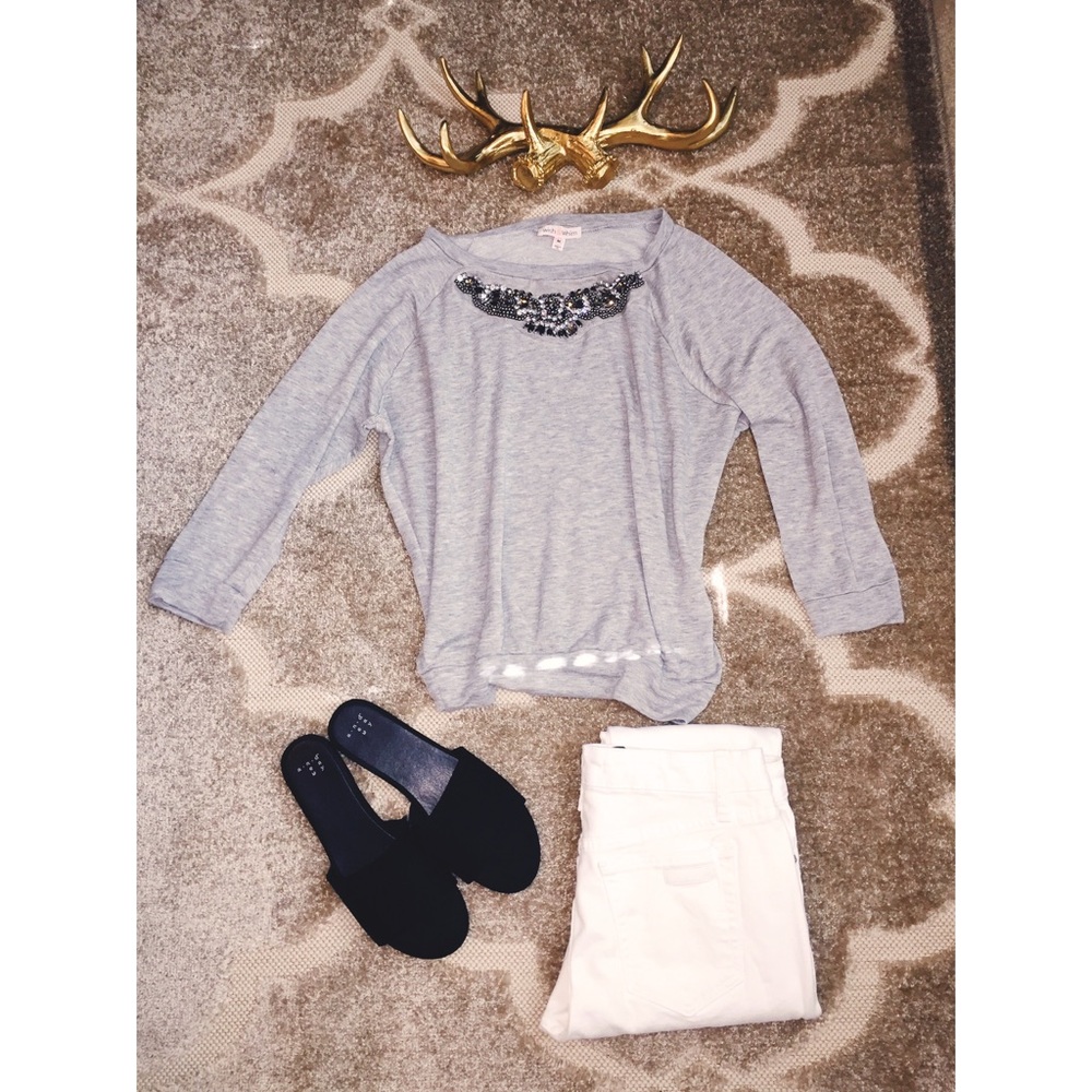 Gray embellished light sweater top